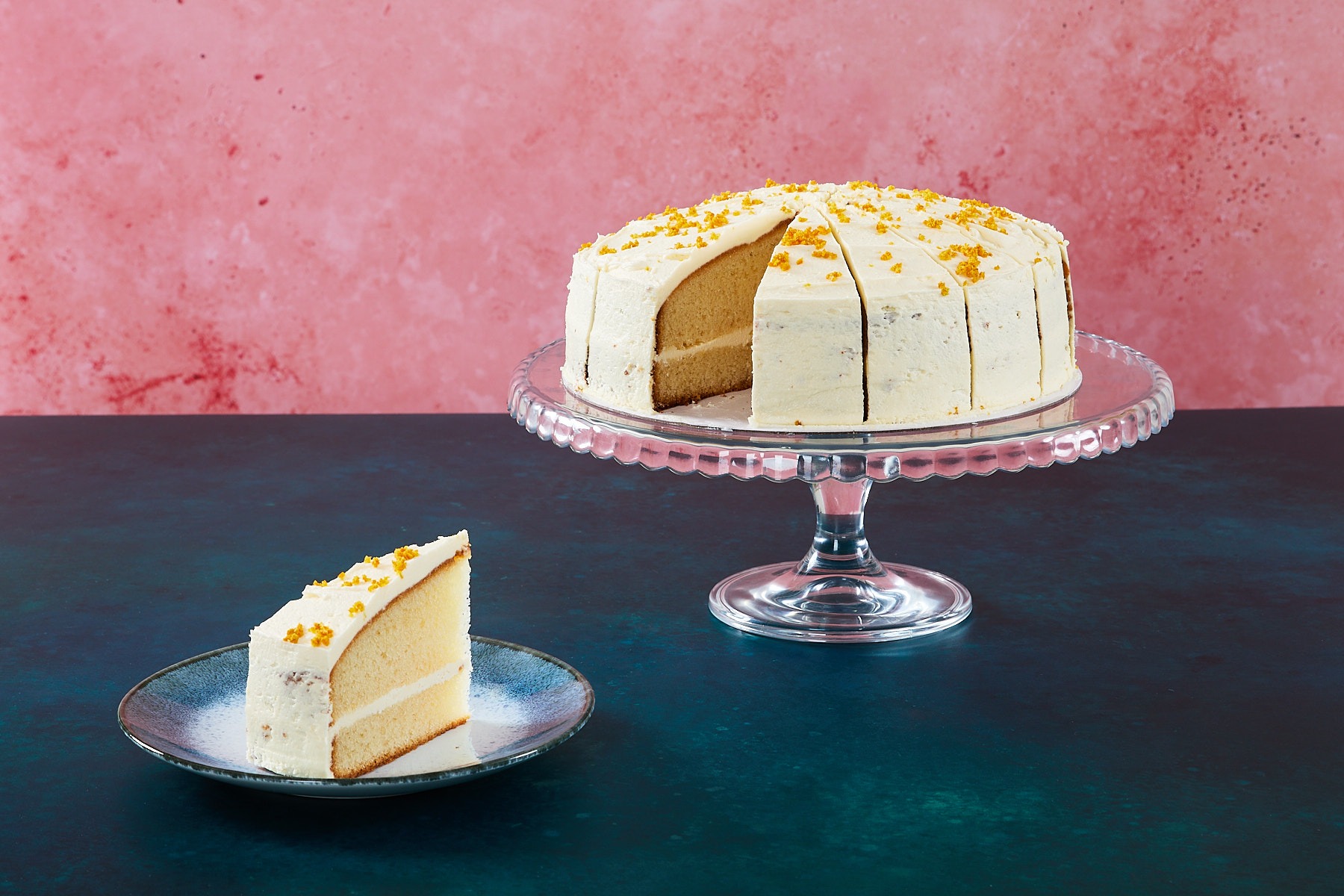 Persian Style Lemon Persian-style lemon cake with lemon frosting and pistachios.